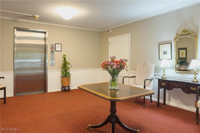 13710 Shaker Blvd Unit 405, Cleveland, OH 44120 - hallway with elevator, carpet flooring, and crown molding