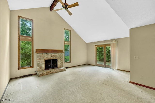 33 Brandon Pl, Rocky River, OH 44116 - unfurnished living room featuring ceiling fan, plenty of natural light, baseboards, and carpet floors