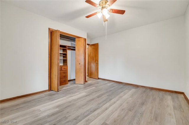 7456 Blue Ridge Dr, Mentor, OH 44060 - unfurnished bedroom with baseboards, light wood finished floors, a closet, and a ceiling fan