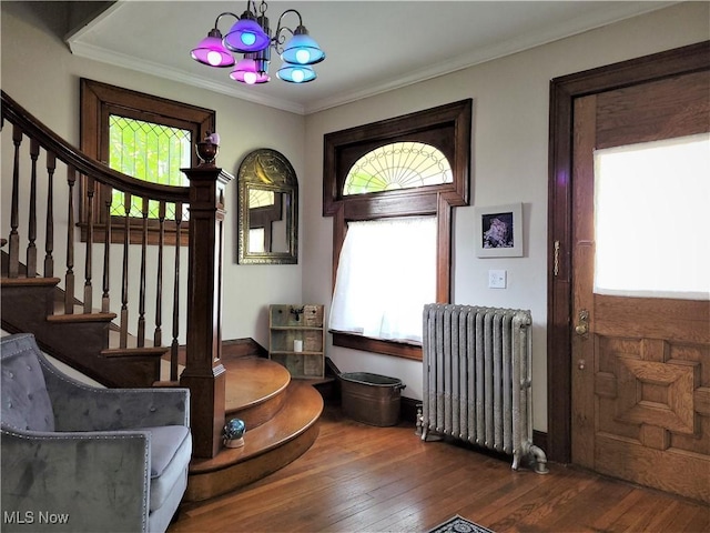 517 N 10th St, Cambridge, OH 43725 - entrance foyer with radiator heating unit, plenty of natural light, stairway, and crown molding