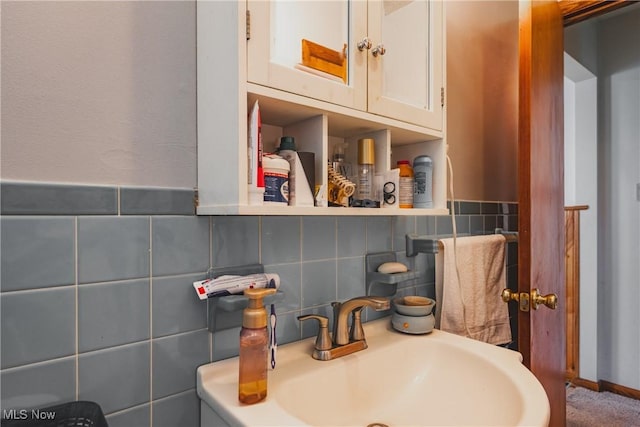 55 Lanham Ln, Davisville, WV 26142 - bathroom featuring a sink and tile walls