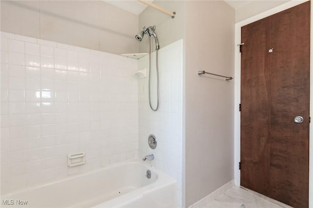 12562 Harold Dr, Chesterland, OH 44026 - bathroom with shower / washtub combination, baseboards, and marble finish floors