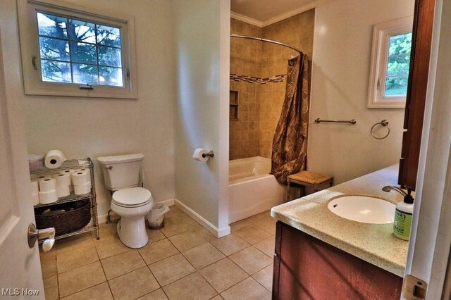 24514 County Road 24, Coshocton, OH 43812 - full bath featuring healthy amount of natural light, tile patterned flooring, toilet, ornamental molding, and vanity