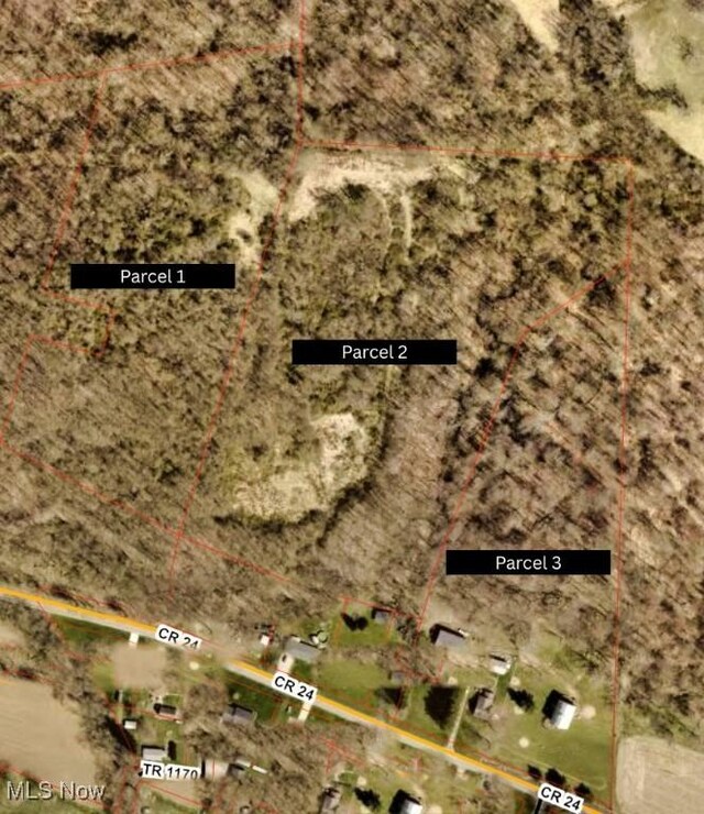 24514 County Road 24, Coshocton, OH 43812 - aerial overview of property's location with property boundaries highlighted