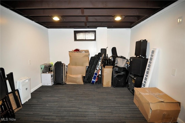 finished basement featuring carpet