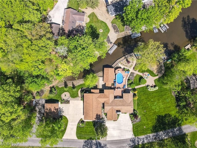 aerial view of a pool area