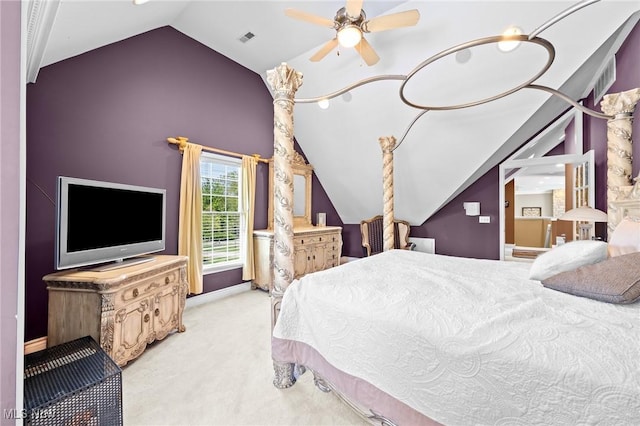 915 Creek View Dr, Aurora, OH 44202 - bedroom featuring vaulted ceiling, carpet floors, and ceiling fan