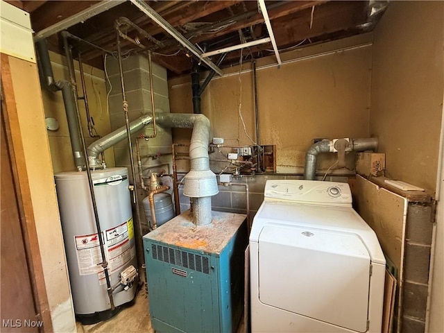 6855 Painesville Ravenna Rd, Concord, OH 44077 - laundry room with washer / clothes dryer, gas water heater, and a heating unit