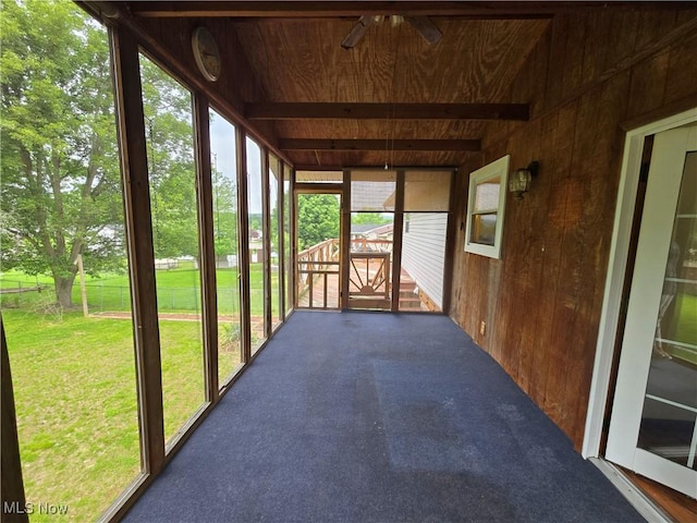 1308 17th St, Vienna, WV 26105 - unfurnished sunroom featuring a ceiling fan and beam ceiling