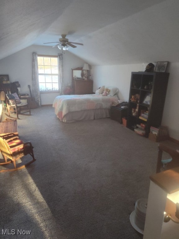 297 Hales Lndg, Elizabeth, WV 26143 - bedroom featuring lofted ceiling, carpet floors, and a ceiling fan