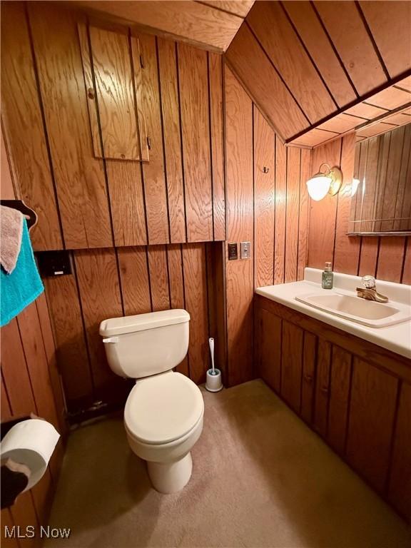 6141 Avon Rd NE, Carrollton, OH 44615 - half bathroom with wooden walls, toilet, and vanity