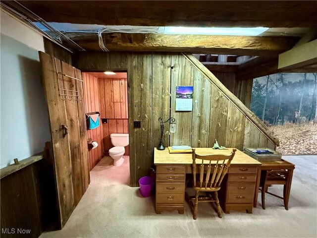 6141 Avon Rd NE, Carrollton, OH 44615 - bathroom with wood walls, toilet, and vanity