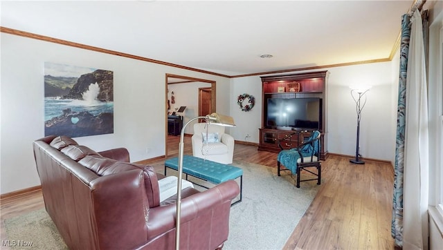 891 Sovereign Rd, Akron, OH 44303 - living area featuring light wood-style floors and ornamental molding