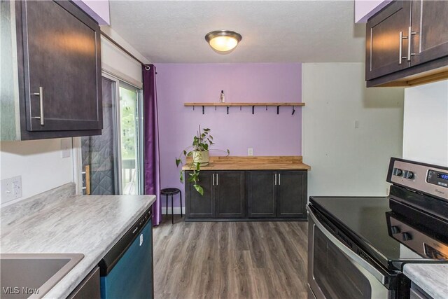 4697-4701 Maple Spur Dr, Stow, OH 44224 - kitchen with electric range, dishwashing machine, dark wood finished floors, open shelves, and light countertops