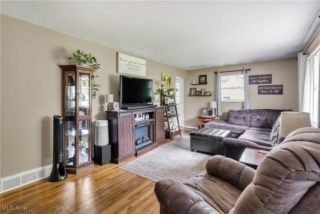 living room featuring light wood-style flooring