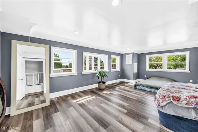 6395 Easton St NE, Louisville, OH 44641 - bedroom featuring baseboards, wood finished floors, ornamental molding, and recessed lighting