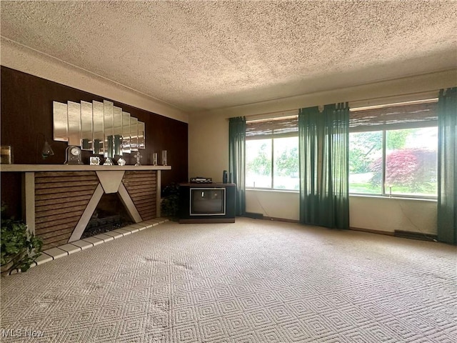 1010 Park Cir, Girard, OH 44420 - unfurnished living room featuring a textured ceiling and carpet