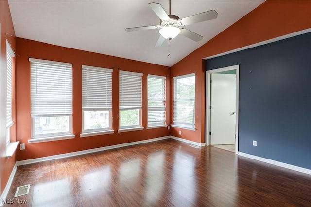 3602 Marvin Ave, Cleveland, OH 44109 - unfurnished room with lofted ceiling, wood finished floors, baseboards, and a ceiling fan