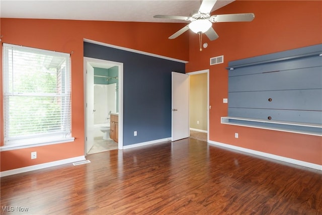3602 Marvin Ave, Cleveland, OH 44109 - empty room with high vaulted ceiling, baseboards, wood finished floors, and a ceiling fan