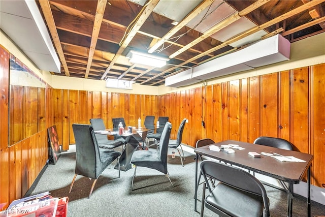 21407 Libby Rd, Maple Heights, OH 44137 - dining room with wood walls and carpet floors