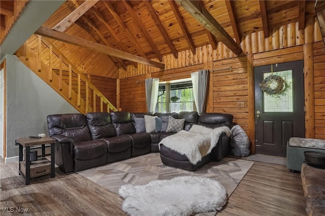 1354 N Pricetown Rd, Diamond, OH 44412 - living room with wood finished floors, wood ceiling, and wooden walls