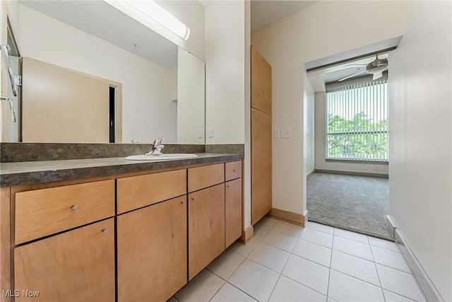 2030 Euclid Ave Unit 201, Cleveland, OH 44115 - bathroom with tile patterned flooring, baseboards, a ceiling fan, and vanity