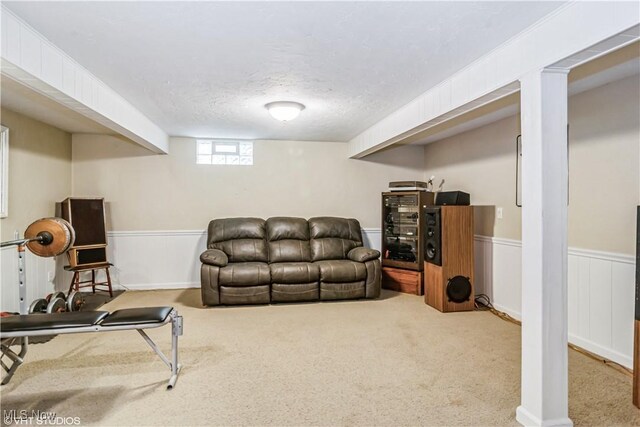 37 Monticello Dr, Brunswick, OH 44212 - carpeted living area featuring a wainscoted wall and a textured ceiling
