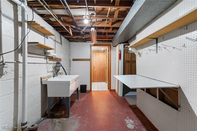 view of unfinished basement