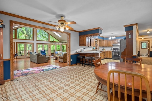 41972 Griswold Rd, Elyria, OH 44035 - dining area featuring ceiling fan, baseboards, and ornamental molding