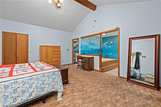 41972 Griswold Rd, Elyria, OH 44035 - bedroom featuring beam ceiling, carpet floors, and high vaulted ceiling