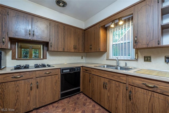 2639 Whiton Rd, University Heights, OH 44118 - kitchen featuring black appliances, a sink, light countertops, and open shelves