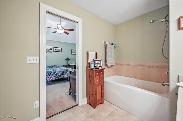 full bath featuring a bathtub and a ceiling fan