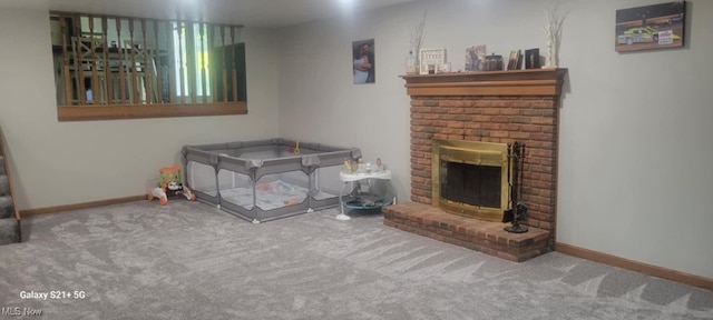 61426 Stillmeadow Ln, New Concord, OH 43762 - living area with carpet flooring, a brick fireplace, and baseboards