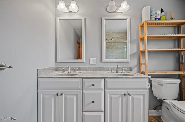 full bath with toilet and double vanity