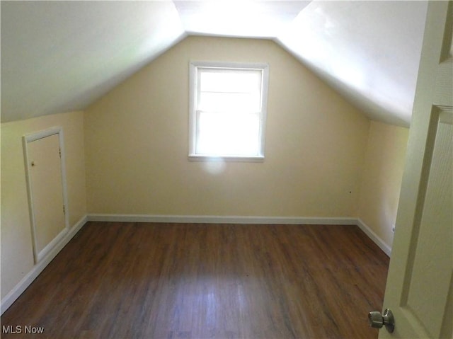 additional living space featuring wood finished floors, baseboards, and vaulted ceiling