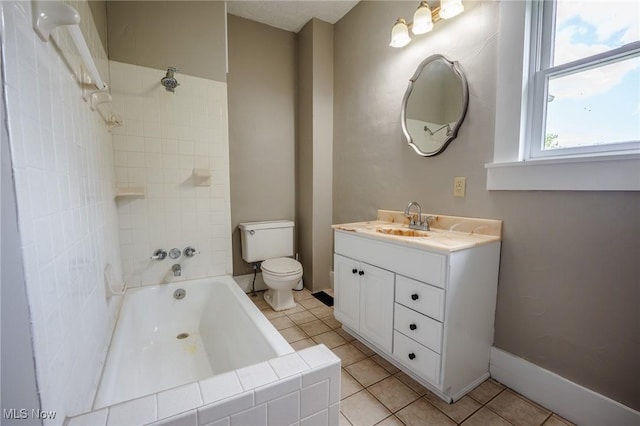 3153 SW Boltz Orchard Rd, Sugarcreek, OH 44681 - full bathroom with toilet, tile patterned floors, vanity, shower / bath combination, and baseboards