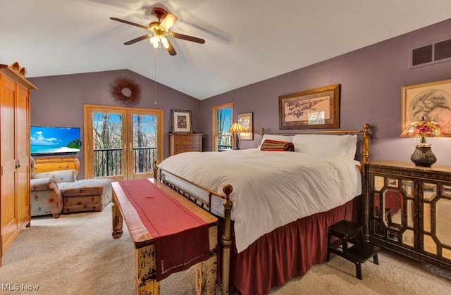 38 Choctaw Trl, Malvern, OH 44644 - carpeted bedroom with vaulted ceiling, a ceiling fan, and access to exterior