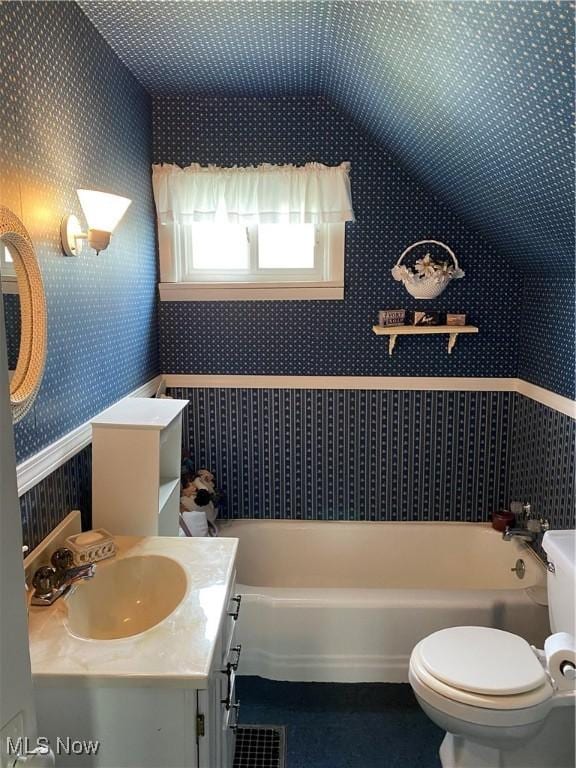 1912 Lisbon St, East Liverpool, OH 43920 - full bath with wallpapered walls, toilet, vanity, and washtub / shower combination