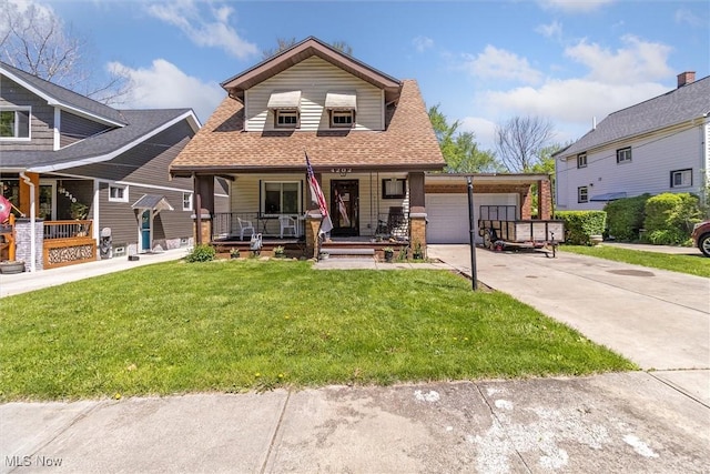 4202 Walter Ave, Parma, OH 44134 - view of front of home with a porch, a front lawn, a garage, and a shingled roof