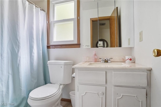 7182 Stewart Sharon Rd, Hubbard, OH 44425 - bathroom with toilet, vanity, and a shower with curtain