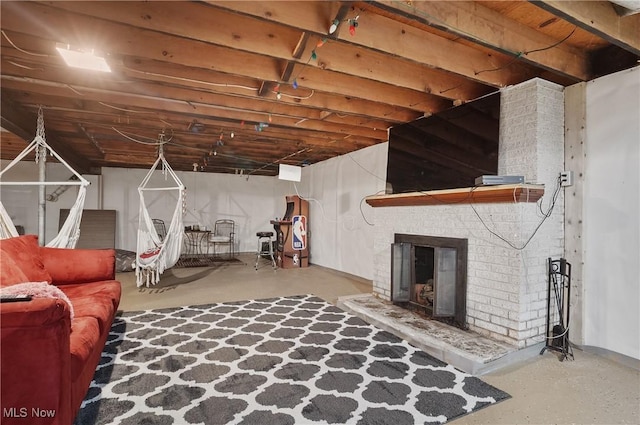 7182 Stewart Sharon Rd, Hubbard, OH 44425 - below grade area featuring a fireplace