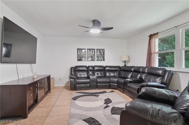 7182 Stewart Sharon Rd, Hubbard, OH 44425 - living area featuring ceiling fan, light tile patterned flooring, and baseboards