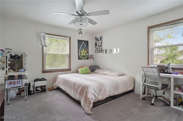 7182 Stewart Sharon Rd, Hubbard, OH 44425 - bedroom with multiple windows, carpet floors, and a ceiling fan