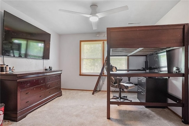 7182 Stewart Sharon Rd, Hubbard, OH 44425 - bedroom featuring light colored carpet, baseboards, a desk, and a ceiling fan