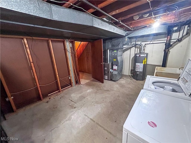 100 Chadwick Ln, Austintown, OH 44515 - unfinished basement featuring water heater, heating unit, and washing machine and clothes dryer