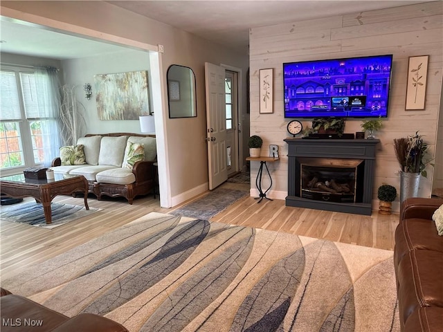 59010 Palmer St, Byesville, OH 43723 - living room with wood finished floors, a glass covered fireplace, and baseboards