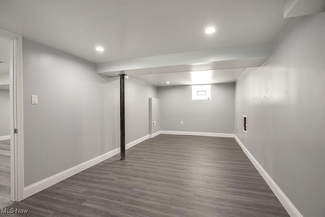 2205 W 85th St, Cleveland, OH 44102 - basement with recessed lighting, baseboards, and dark wood-type flooring