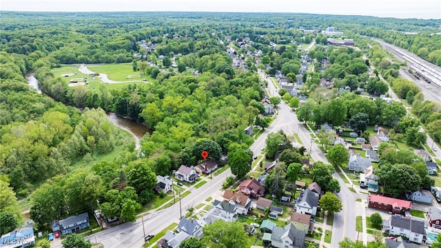 579 Main St, Conneaut, OH 44030 - aerial view of residential area featuring a heavily wooded area