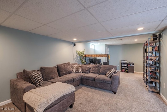 915 Devonshire Ave, Sheffield Lake, OH 44054 - living area featuring carpet, baseboards, a paneled ceiling, and recessed lighting