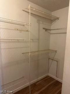 walk in closet with wood finished floors